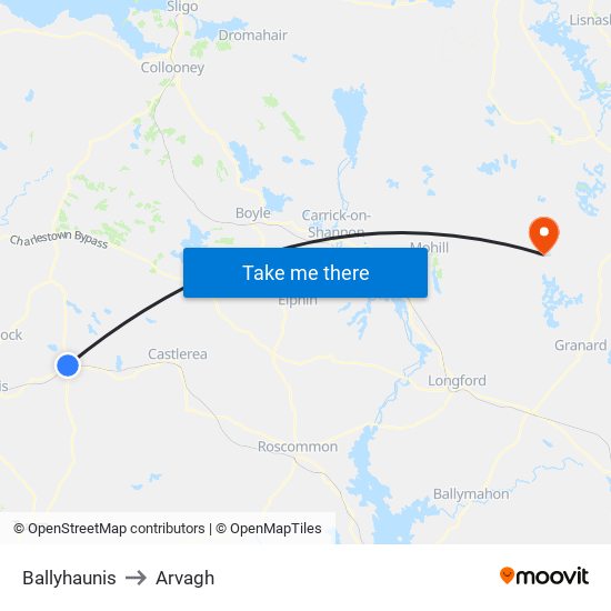 Ballyhaunis to Arvagh map