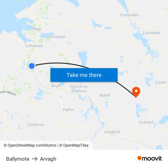 Ballymote to Arvagh map