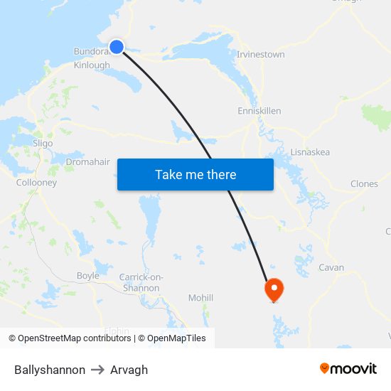 Ballyshannon to Arvagh map