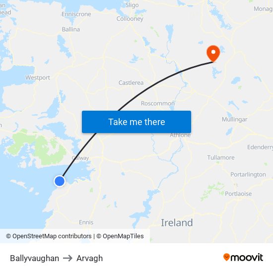 Ballyvaughan to Arvagh map