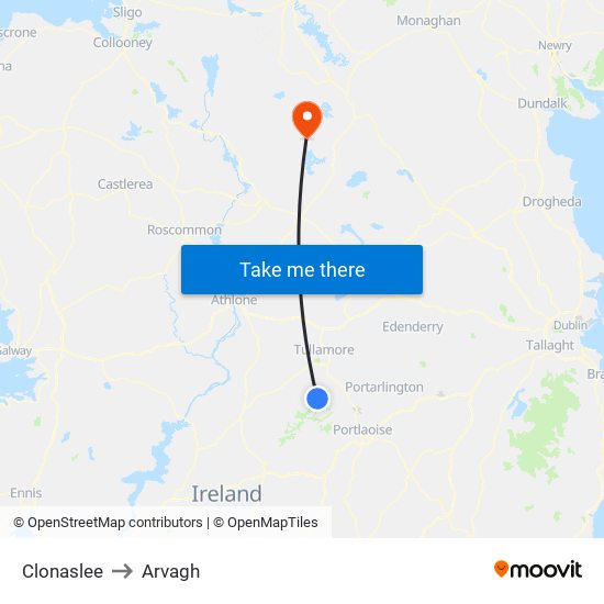 Clonaslee to Arvagh map