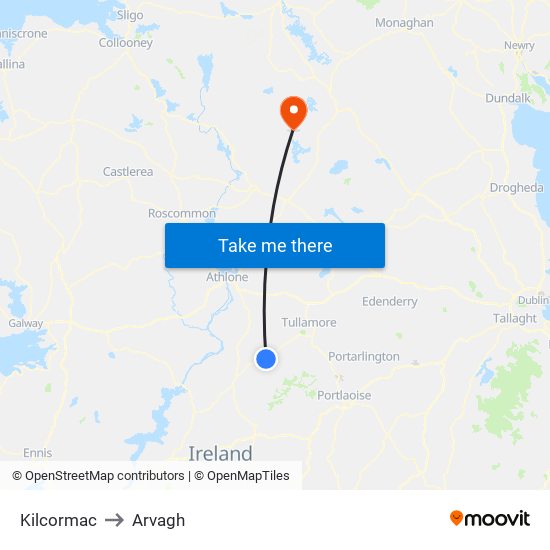 Kilcormac to Arvagh map