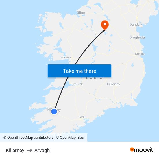 Killarney to Arvagh map