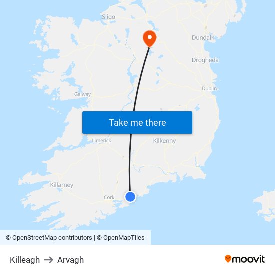 Killeagh to Arvagh map