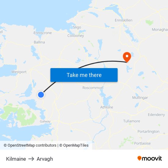 Kilmaine to Arvagh map