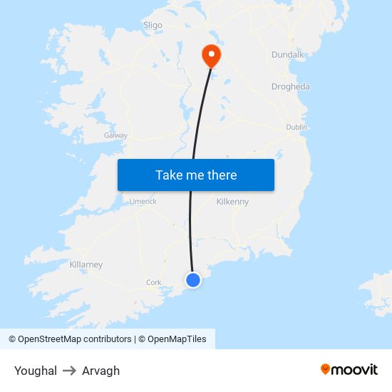 Youghal to Arvagh map