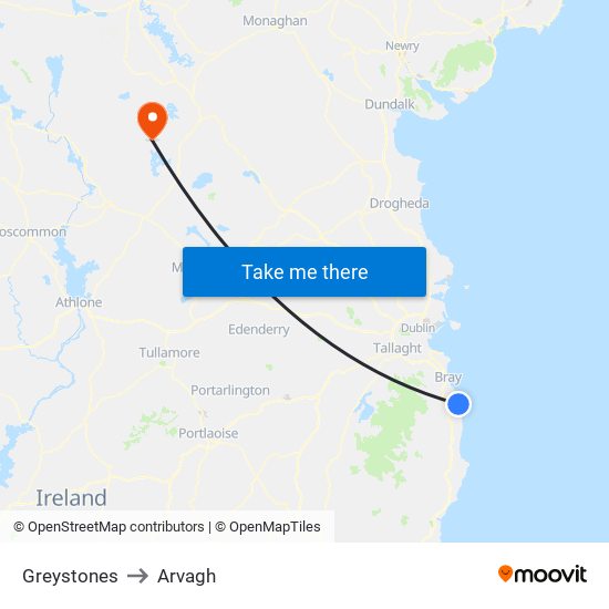 Greystones to Arvagh map