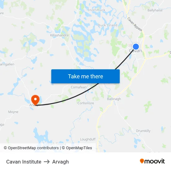 Cavan Institute to Arvagh map