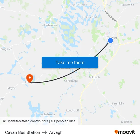 Cavan Bus Station to Arvagh map