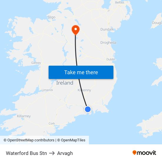 Waterford Bus Stn to Arvagh map