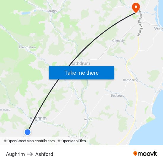 Aughrim to Ashford map