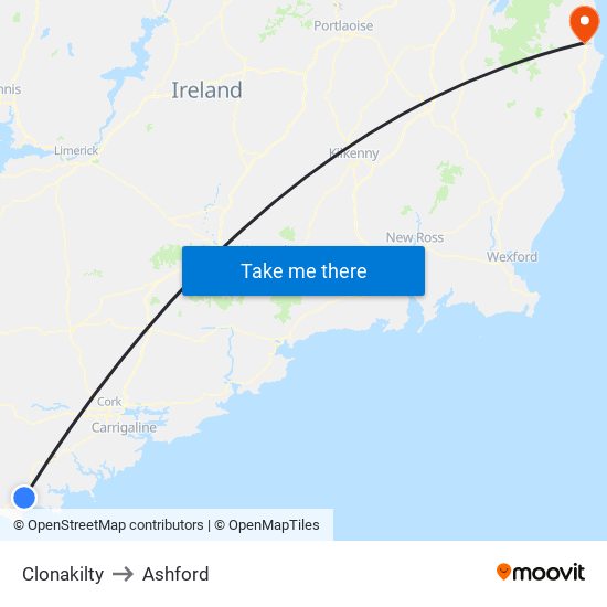 Clonakilty to Ashford map