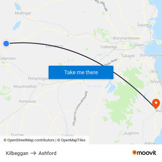 Kilbeggan to Ashford map