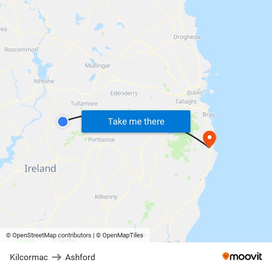 Kilcormac to Ashford map