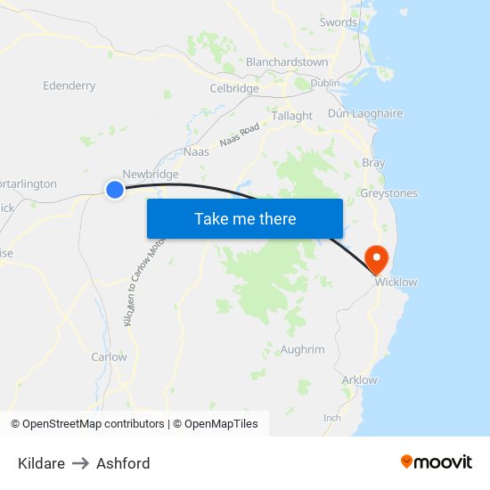 Kildare to Ashford map