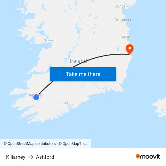 Killarney to Ashford map