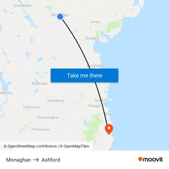 Monaghan to Ashford map
