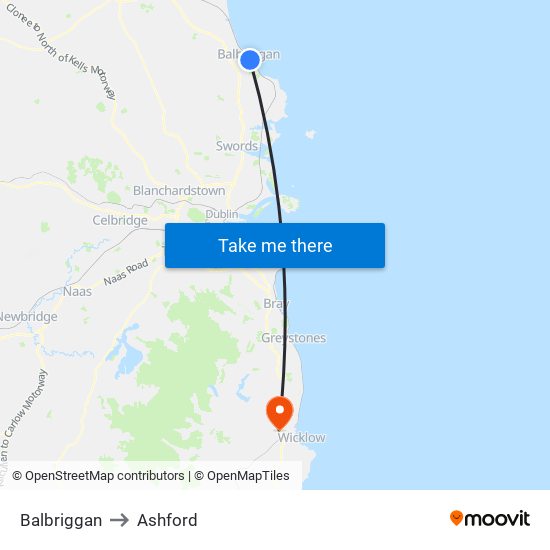 Balbriggan to Ashford map