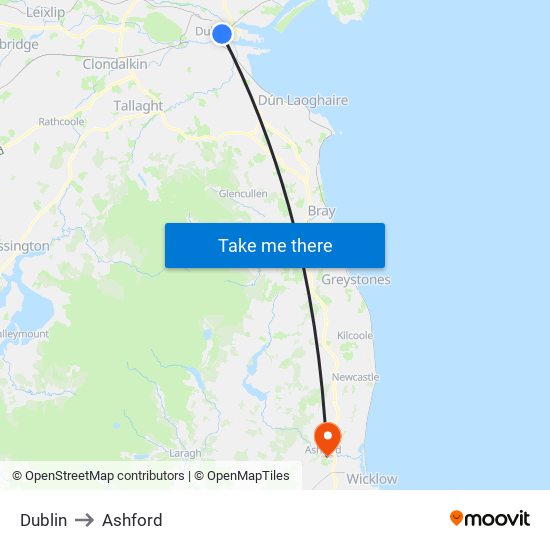 Dublin to Ashford map