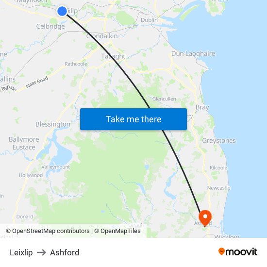 Leixlip to Ashford map