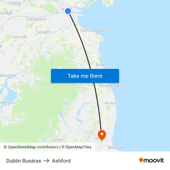Dublin Busáras to Ashford map