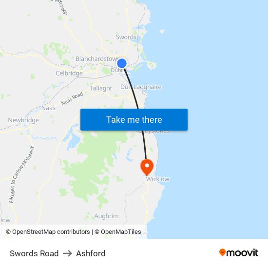 Swords Road to Ashford map