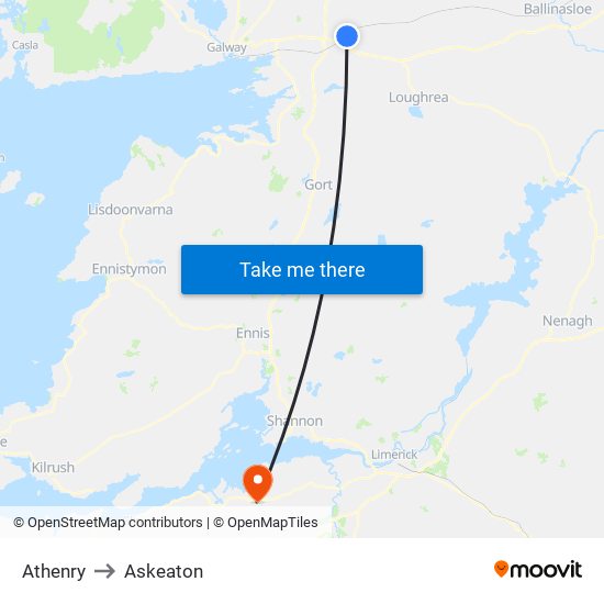 Athenry to Askeaton map