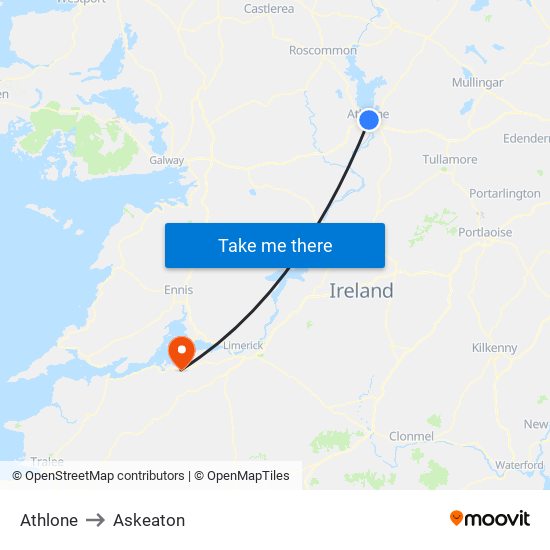 Athlone to Askeaton map