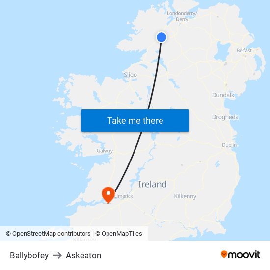 Ballybofey to Askeaton map