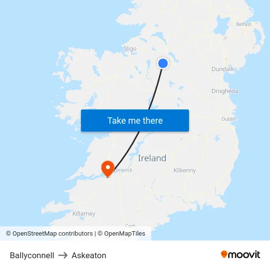 Ballyconnell to Askeaton map