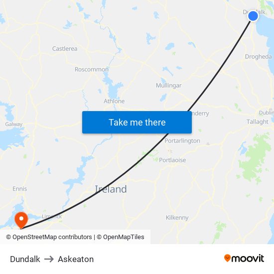 Dundalk to Askeaton map