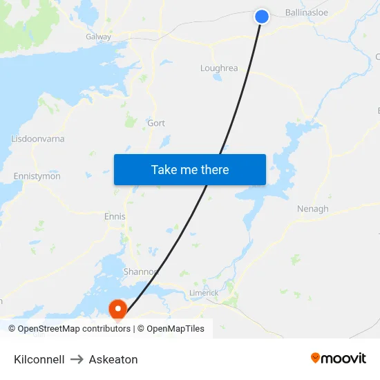 Kilconnell to Askeaton map