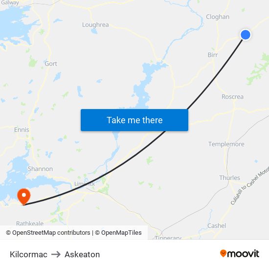 Kilcormac to Askeaton map