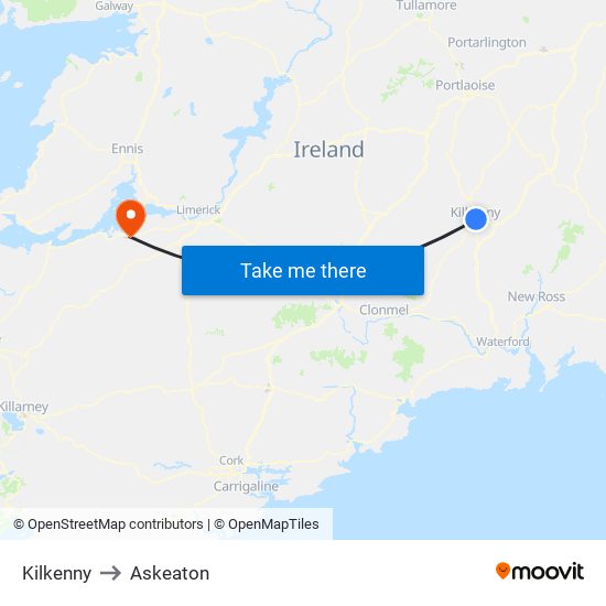 Kilkenny to Askeaton map