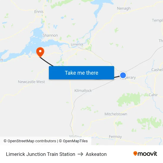 Limerick Junction Train Station to Askeaton map