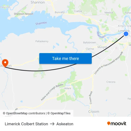 Limerick Colbert Station to Askeaton map