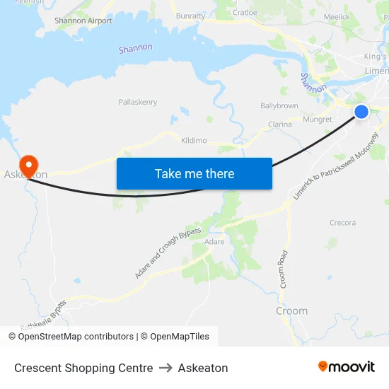 Crescent Shopping Centre to Askeaton map