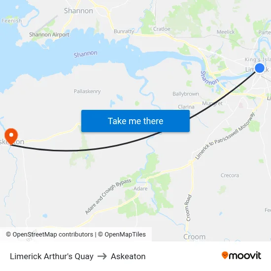 Limerick Arthur's Quay to Askeaton map
