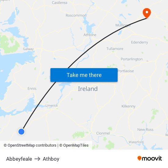 Abbeyfeale to Athboy map