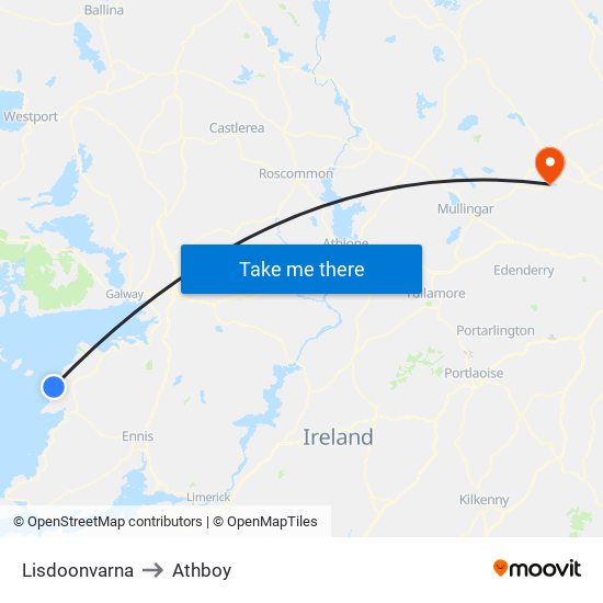Lisdoonvarna to Athboy map