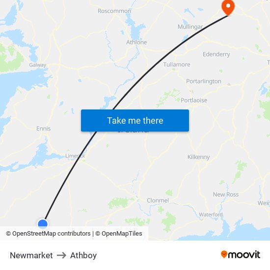 Newmarket to Athboy map