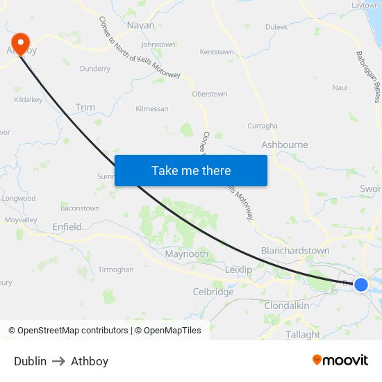 Dublin to Athboy map