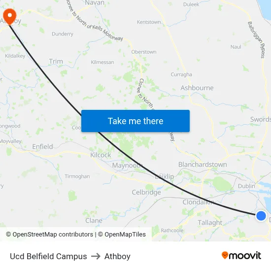 Ucd Belfield Campus to Athboy map