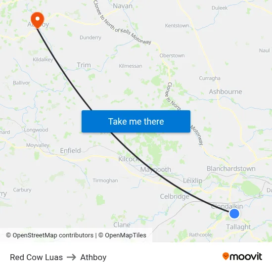 Red Cow Luas to Athboy map