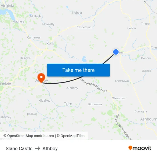 Slane Castle to Athboy map
