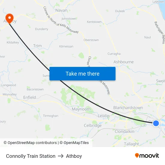 Connolly Train Station to Athboy map