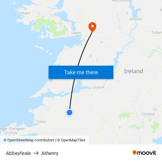 Abbeyfeale to Athenry map