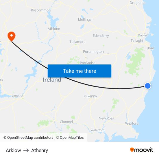Arklow to Athenry map