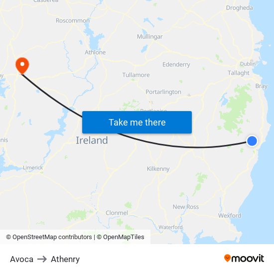 Avoca to Athenry map