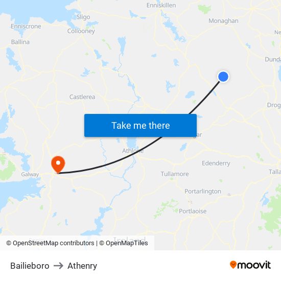 Bailieboro to Athenry map